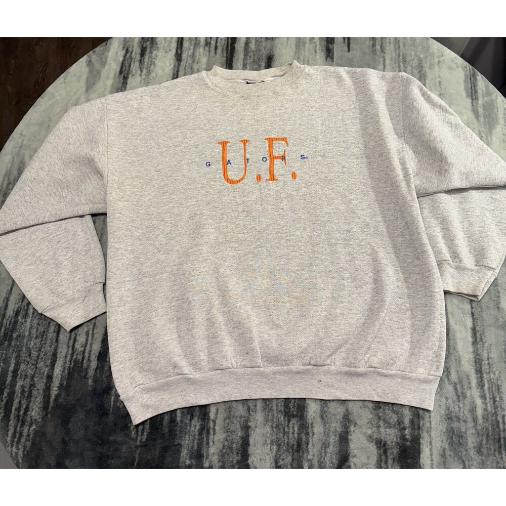 Vintage 90s Florida Gators Crewneck Sweatshirt XL Gray Banner Orange TSI TAG